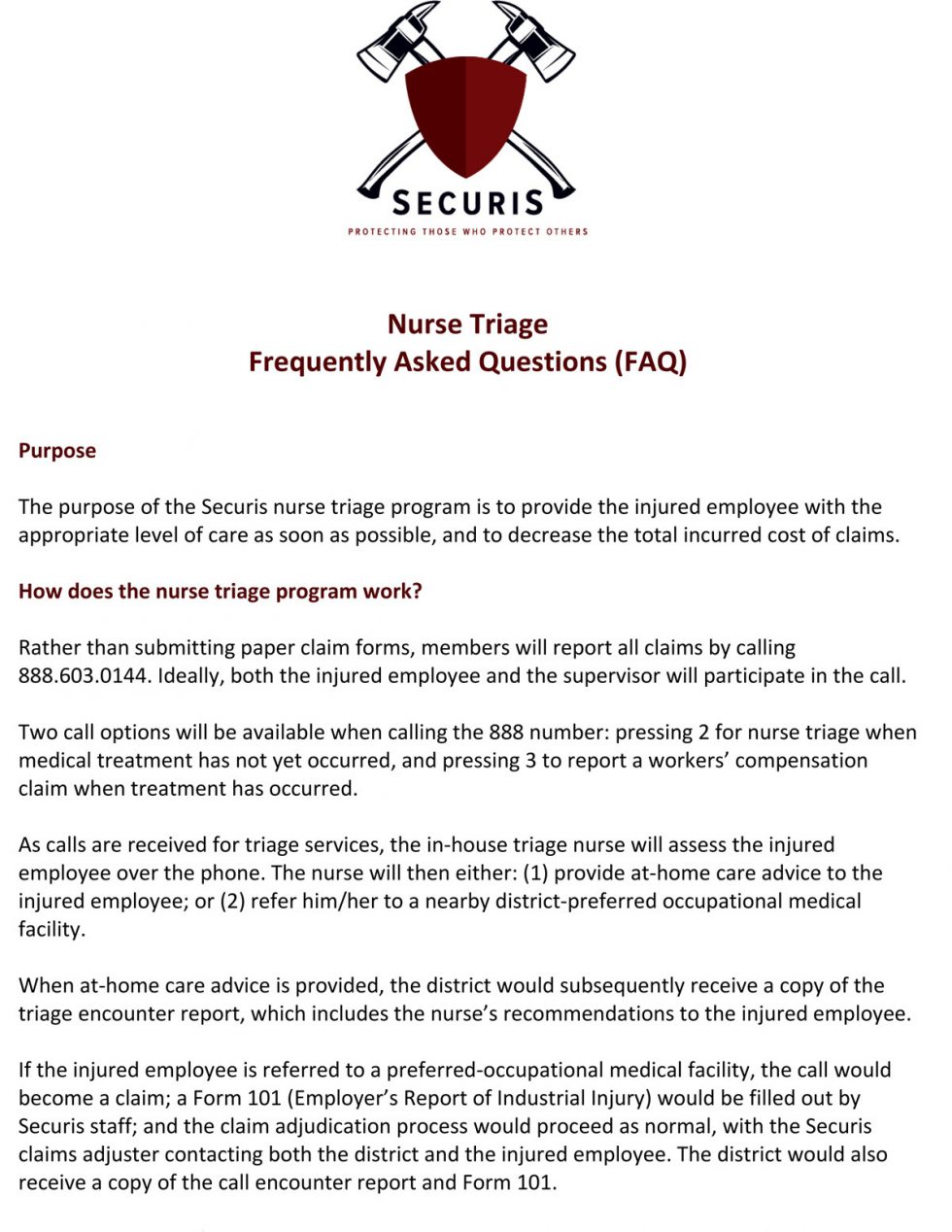 Nurse Triage & Claim Reporting | Securis Insurance Pool